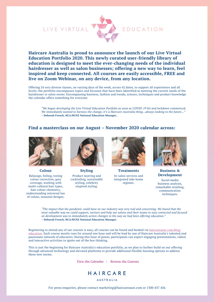 Haircare Australia – Live Virtual Education